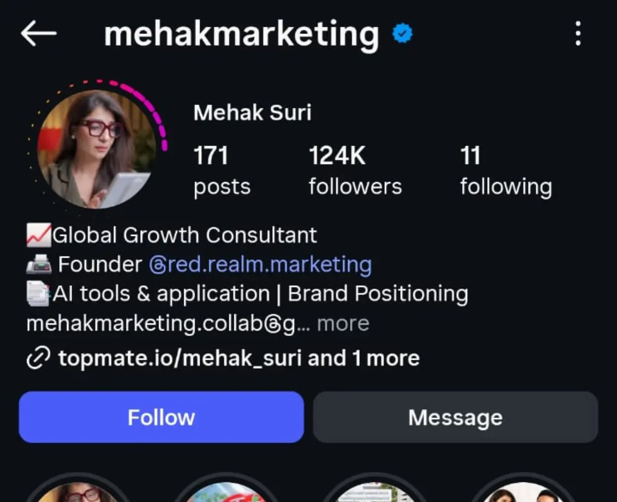 Client transformation results for @mehakmarketing