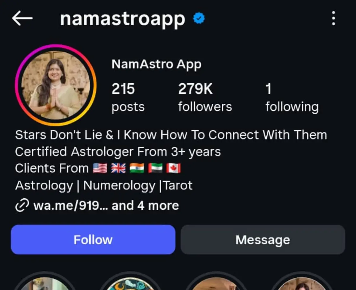Client transformation results for @namastroapp